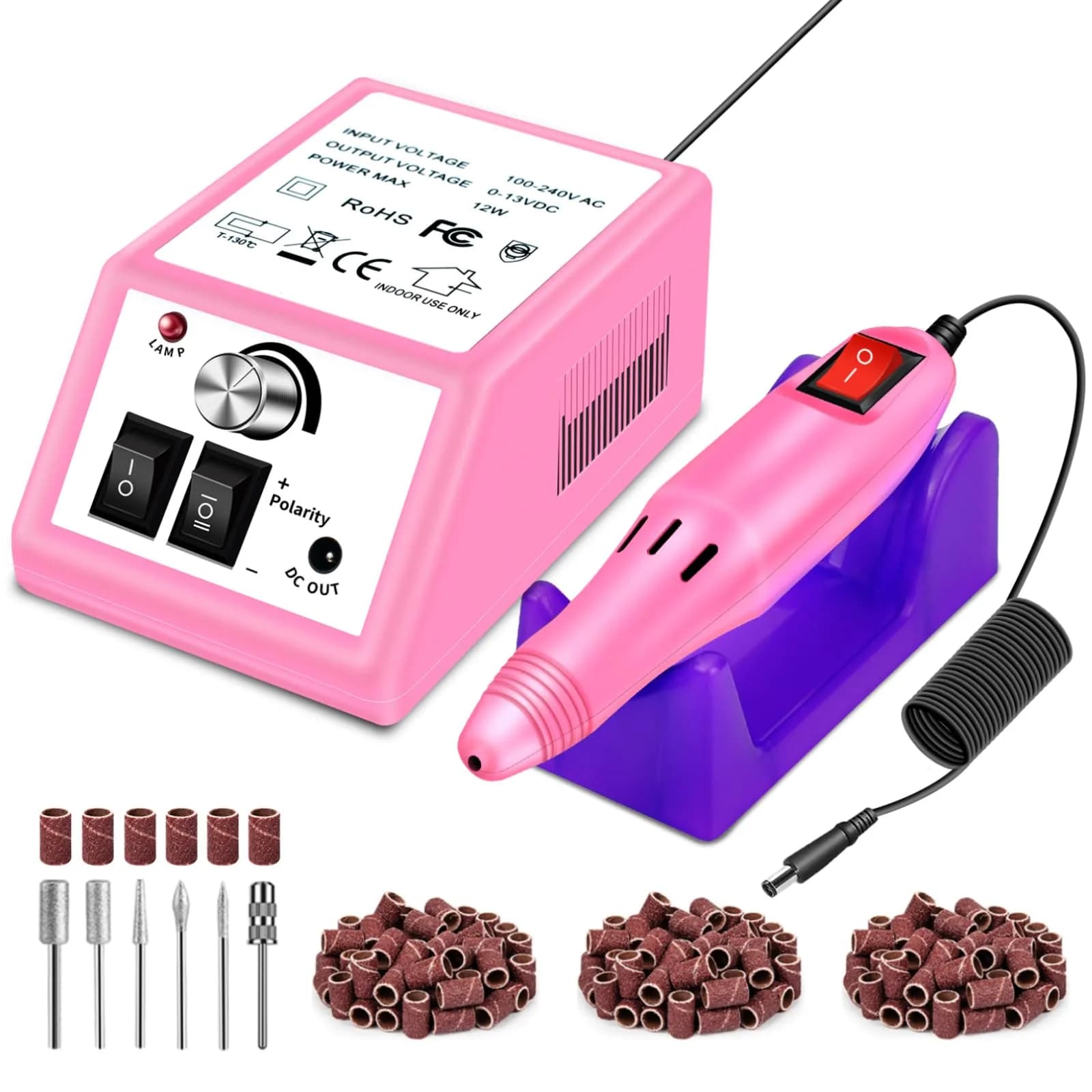 LAVAED Professional Nail Drill Electric Nail File Kit with 156pcs Sanding Bands & Bits, Pink | 20000 RPM, Low Noise, Low Vibration