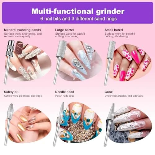 LAVAED Professional Nail Drill Electric Nail File Kit with 156pcs Sanding Bands & Bits, Pink | 20000 RPM, Low Noise, Low Vibration thumbnail 4