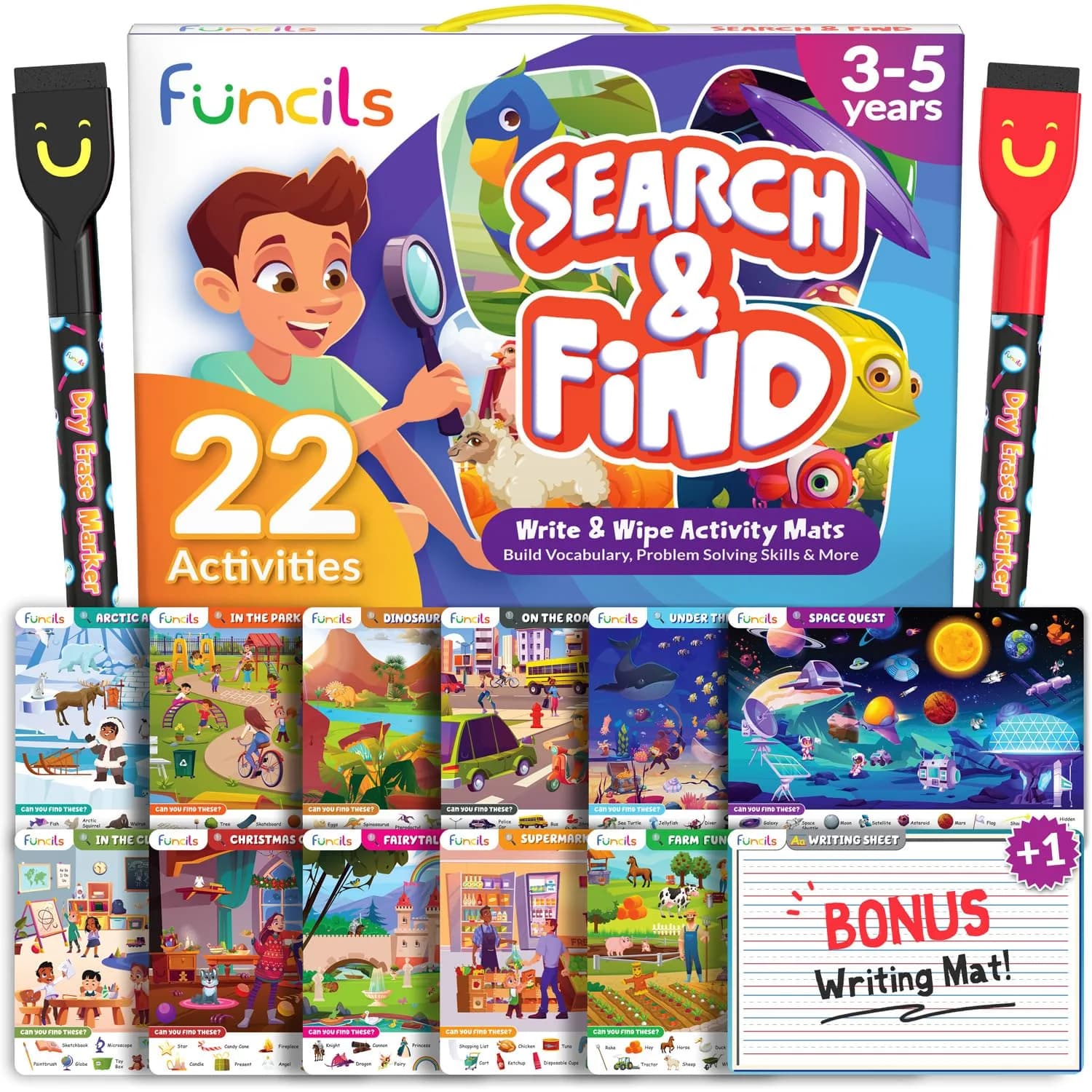 Funcils Search and Find Educational Toy Mats for Kids Ages 3-6 | Cognitive & Creative Skills - main product image