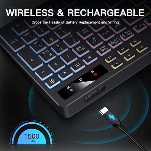 Soueto Wireless Keyboard with RGB Backlit, Phone Holder, Black | Full-Size Tactile Keys thumbnail 6