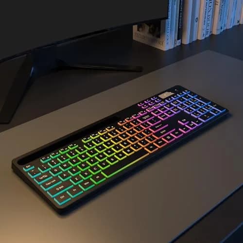 Soueto Wireless Keyboard with RGB Backlit, Phone Holder, Black | Full-Size Tactile Keys thumbnail 9