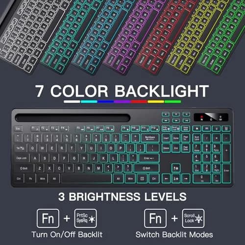 Soueto Wireless Keyboard with RGB Backlit, Phone Holder, Black | Full-Size Tactile Keys thumbnail 2