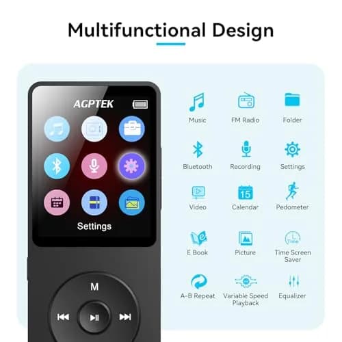 AGPTEK A02 MP3 Player 32GB (1.8 inch Screen) | Bluetooth 5.3 Music Player with Speaker, FM Radio, Voice Recorder thumbnail 3