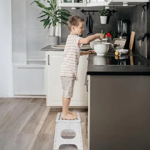Delxo Folding Step Stool 11 Inch White 1 Pack | Sturdy & Safe for Kids and Adults thumbnail 3