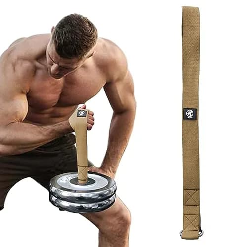 J Bryant Arm Wrestling Training Strap Belt Hand Grip with Stainless Steel Ring for Wrist Forearm Biceps Workouts - Khaki (26.4 inches) thumbnail 1