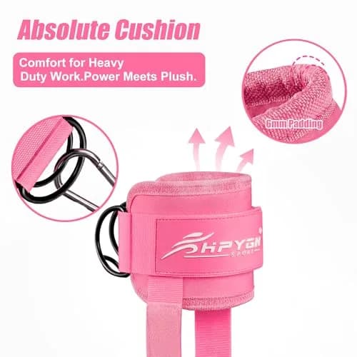 HPYGN Adjustable Ankle Strap for Cable Machine, Gym Ankle Cuffs for Glute Kickbacks & Leg Extensions (Pink, Pair) thumbnail 6