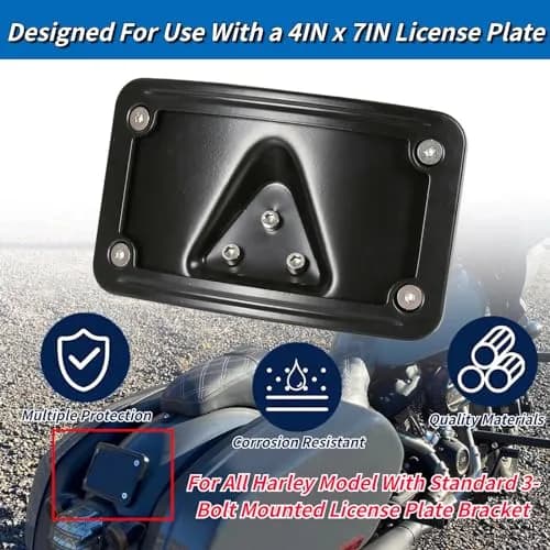 SoCiMa License Plate Attachment with Frame Compatible with Harley Davidson 3 Hole Mount (Black) | Customizable thumbnail 2