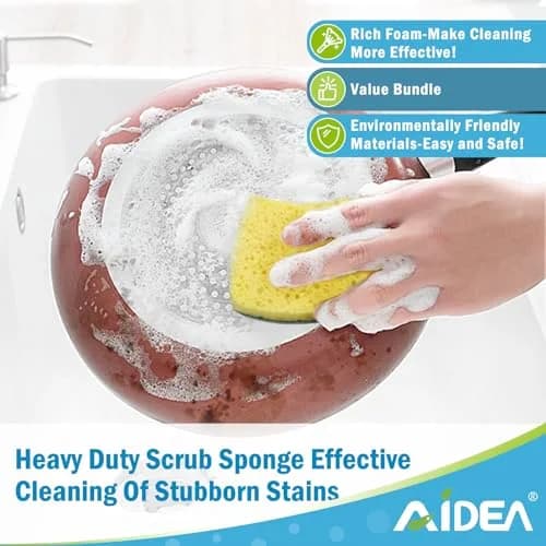 AIDEA Heavy Duty Scrub Sponges 6 Count (156g total) | Natural Cellulose for Dishes & Kitchen Cleaning thumbnail 5