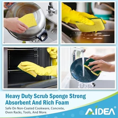 AIDEA Heavy Duty Scrub Sponges 6 Count (156g total) | Natural Cellulose for Dishes & Kitchen Cleaning thumbnail 6
