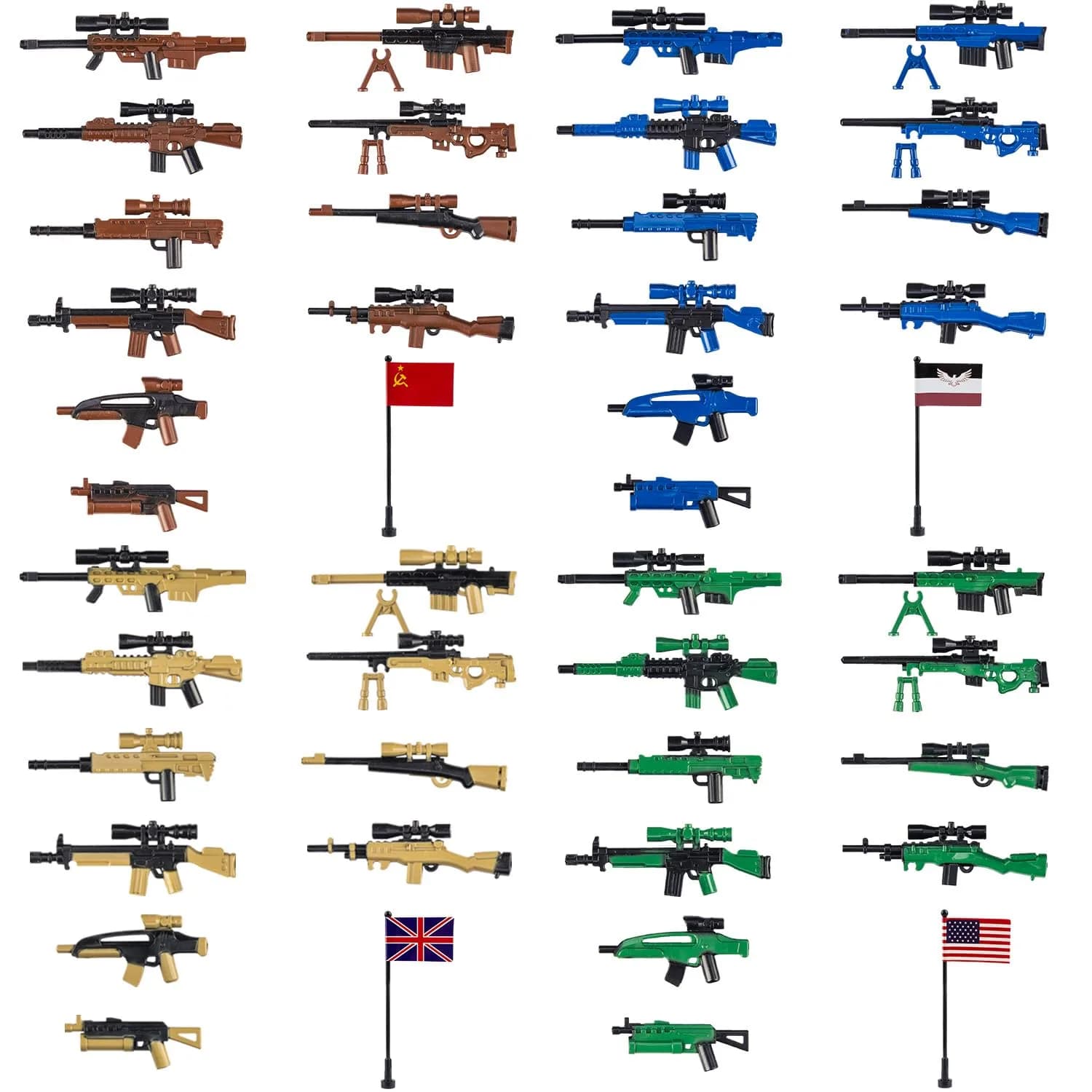 MaozyHomie 44 Pcs Weapons Pack Military 4 Countries | Compatible with Major Brands, Ages 3+
