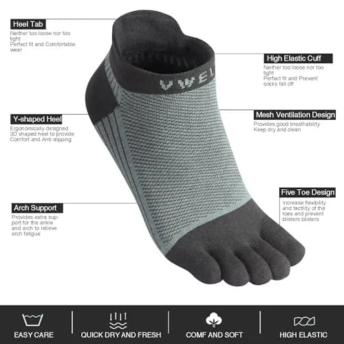 VWELL Cotton Toe Socks Five Finger Socks No Show Crew Athletic Running Socks 4 Pairs,Size 7-11 | Moisture Wicking & Breathable thumbnail 4