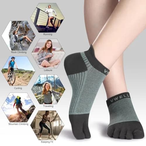 VWELL Cotton Toe Socks Five Finger Socks No Show Crew Athletic Running Socks 4 Pairs,Size 7-11 | Moisture Wicking & Breathable thumbnail 6