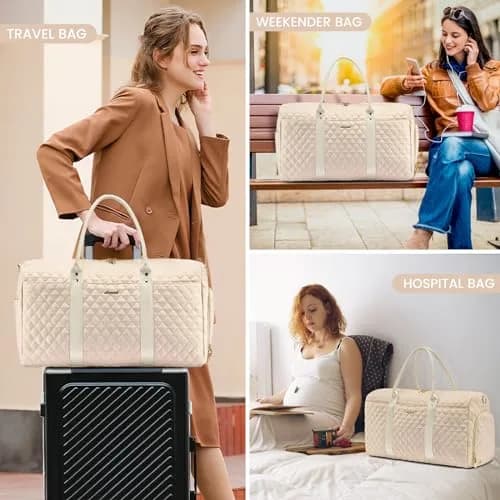 LOVEVOOK Travel Duffle Bag Pink Beige | Carry-On Weekender with Shoe Compartment & Toiletry Bag thumbnail 6