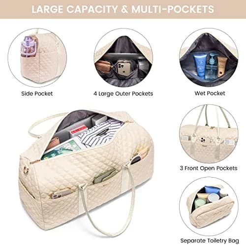 LOVEVOOK Travel Duffle Bag Pink Beige | Carry-On Weekender with Shoe Compartment & Toiletry Bag thumbnail 2