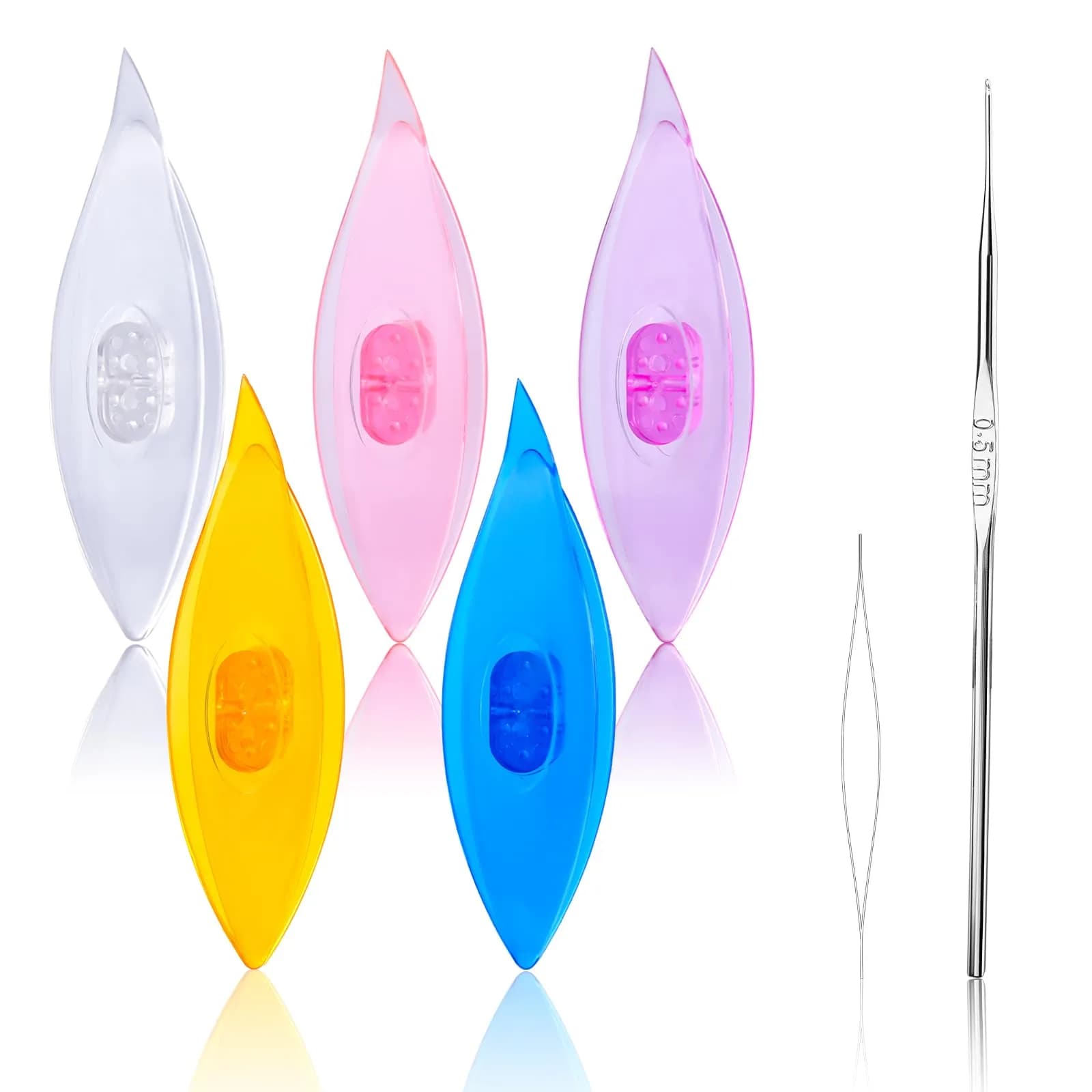 BUTUZE 15 PCS Tatting Shuttle Kit for Beginners | Durable Plastic & Beading Needles (15 pcs, Assorted Colors) — 5 PCS
