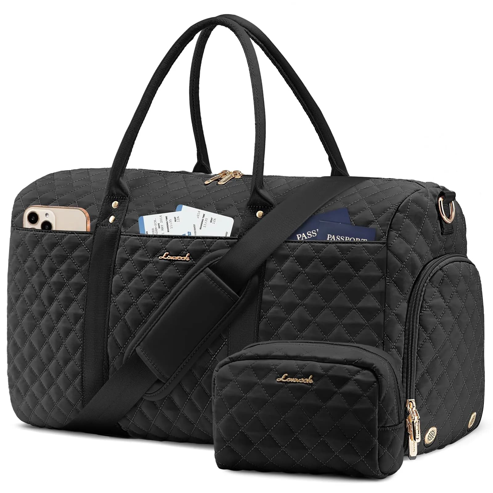 LOVEVOOK Quilted Travel Duffle Bag with Shoe Compartment & Toiletry Bag | Carry-On Weekender for Women - main product image