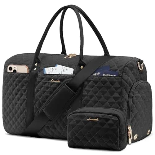 LOVEVOOK Quilted Travel Duffle Bag with Shoe Compartment & Toiletry Bag | Carry-On Weekender for Women thumbnail 1