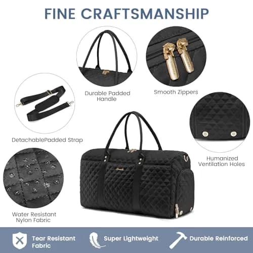 LOVEVOOK Quilted Travel Duffle Bag with Shoe Compartment & Toiletry Bag | Carry-On Weekender for Women thumbnail 4