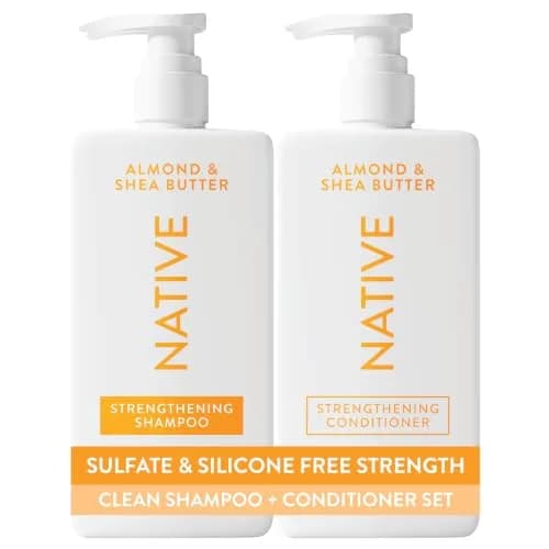 Native Almond & Shea Butter Strengthening Shampoo and Conditioner Set — 490ml (16.5 fl oz each, Pack of 2) | For All Hair Types, Color-Treated, Fine to Dry Damaged Hair thumbnail 1
