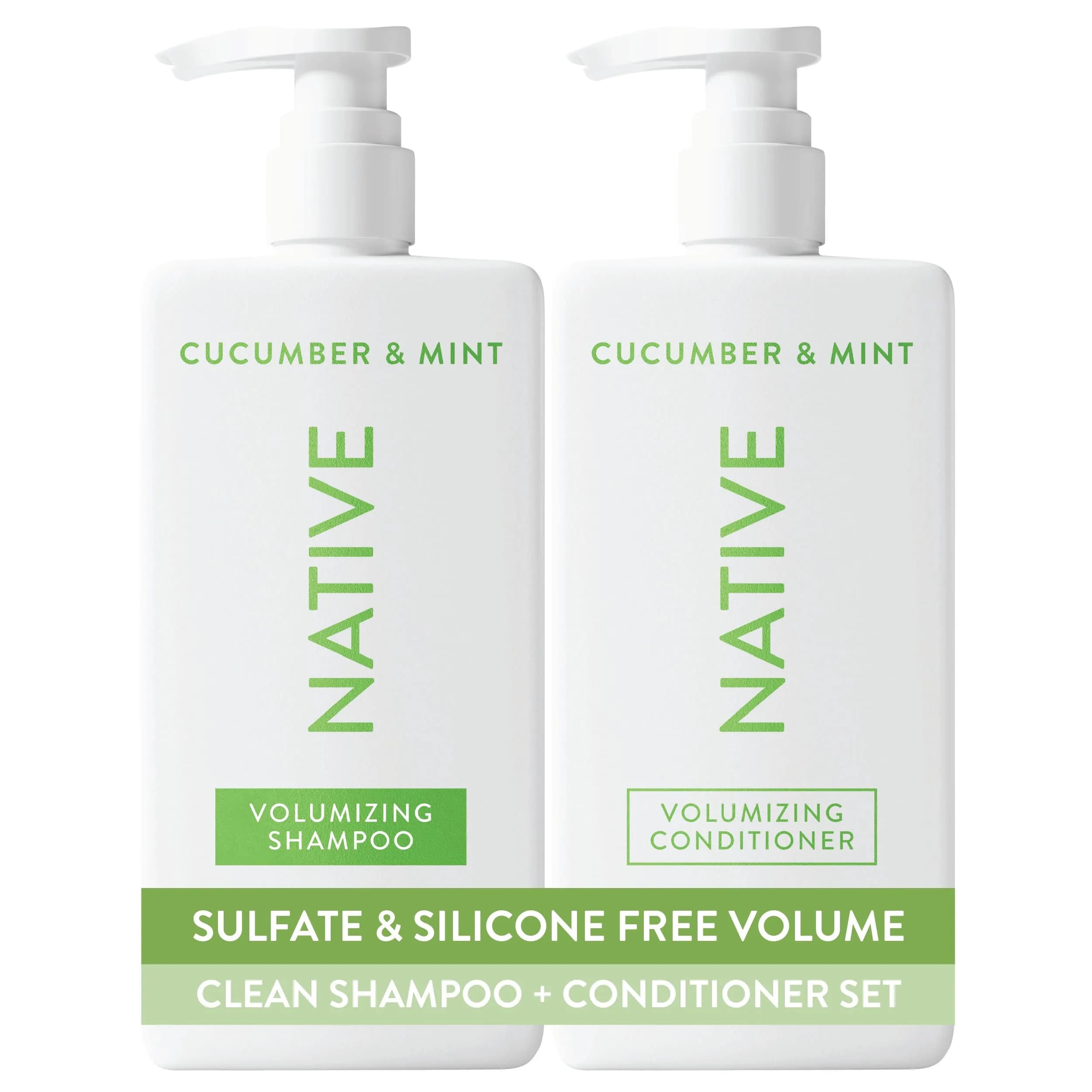 Native Cucumber & Mint Shampoo and Conditioner Set | Volumizing, Sulfate-Free, 16.5 fl oz each (2-Pack)