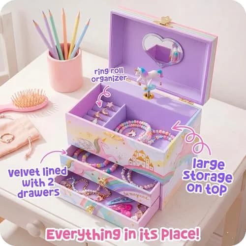 Giggle & Honey Musical Unicorn Jewelry Box for Girls, 17.1 x 13.3 x 15.2 cm | Dancing Unicorn Figure thumbnail 7