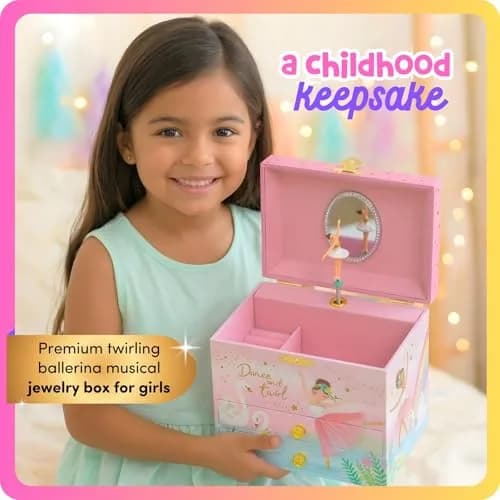 Giggle & Honey Musical Ballerina Jewelry Box for Girls, 16.9cm x 13.5cm x 15.2cm (6.75 x 5.25 x 6 in) | Twirling Ballerina Music Box for Kids Ages 3-10 thumbnail 2