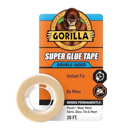 GORILLA Super Glue Tape High Tack Double Sided Clear 5/8in x 20ft | Permanent Adhesive for Wood, Metal, Fabric, Glass, Tile, Plastic thumbnail 1