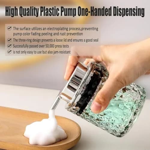 MALACHI Foaming Hand Soap Dispenser 300ml (10 oz) | Elegant Diamond Pattern Glass Bottle for Bathroom & Kitchen thumbnail 4