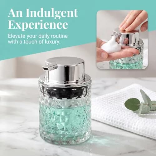 MALACHI Foaming Hand Soap Dispenser 300ml (10 oz) | Elegant Diamond Pattern Glass Bottle for Bathroom & Kitchen thumbnail 6