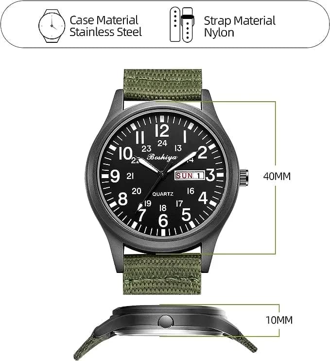 BOSHIYA Men's Military Tactical Field Watch 40mm (1.57 Inch) | Japanese Quartz Movement, Water Resistant 30M, Date Display thumbnail 4