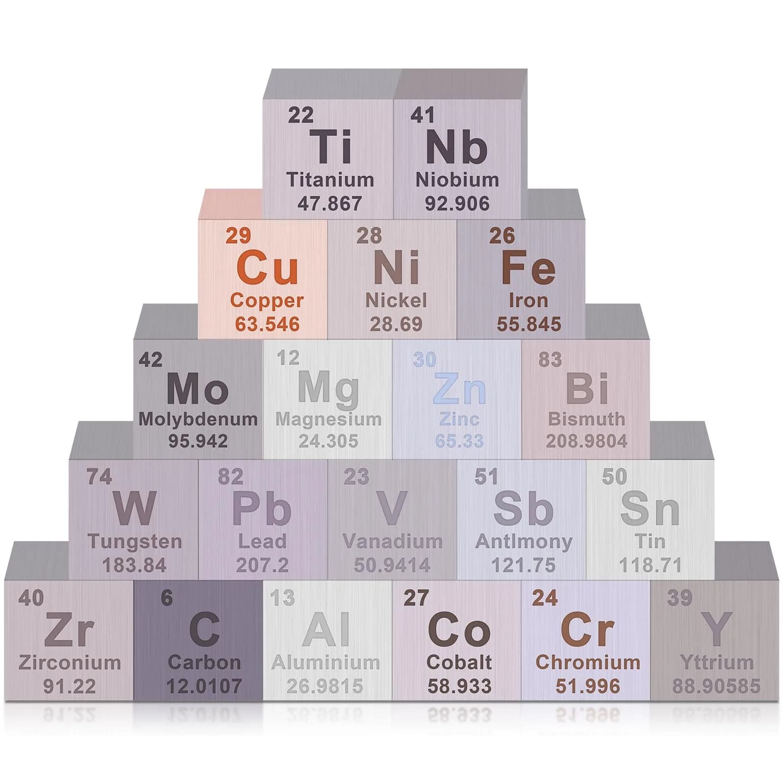 Gisafai 20 Pcs Element Cube Set 10mm (0.39 Inches) | Periodic Table of Elements, Tungsten, Copper, Iron, Cobalt, Niobium, Tin, Molybdenum - main product image