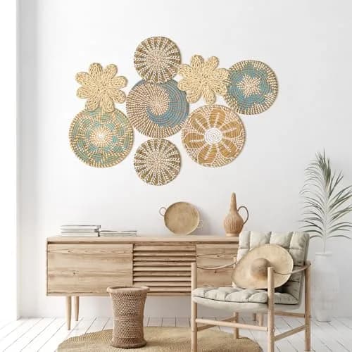 Xuhal Boho Wall Basket Decor Set of 8 | Rustic Farmhouse Hanging Baskets for Kitchen & Living Room thumbnail 6