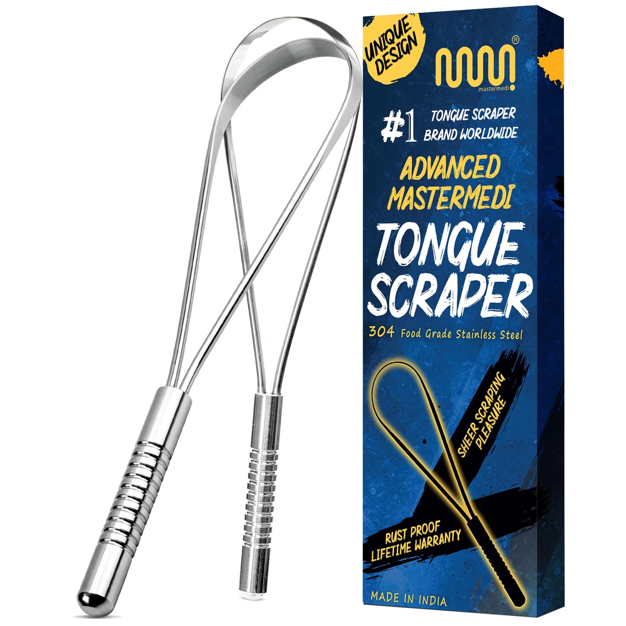 MasterMedi Stainless Steel Tongue Scraper Pack of 2 | Removes Bad Breath & Coating