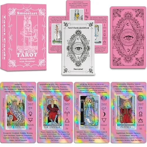 Smoostart Holographic Pink Tarot Cards for Beginners with Meanings on Them | Detailed Guide & Elegant Design thumbnail 1