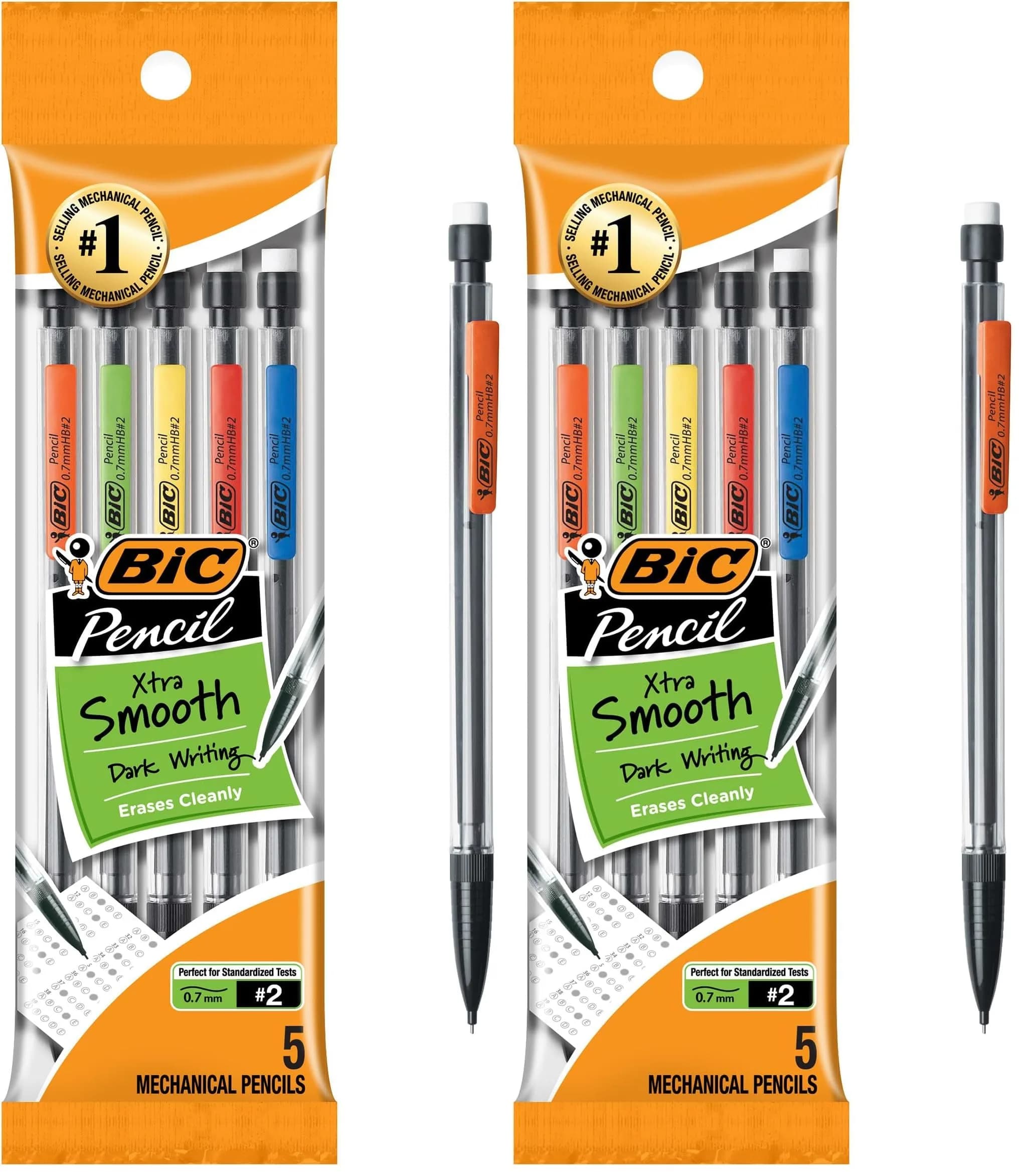 BIC Xtra-Life Mechanical Pencil 0.7mm | Smudge-Free, Refillable, Pack of 2 — Multicolor