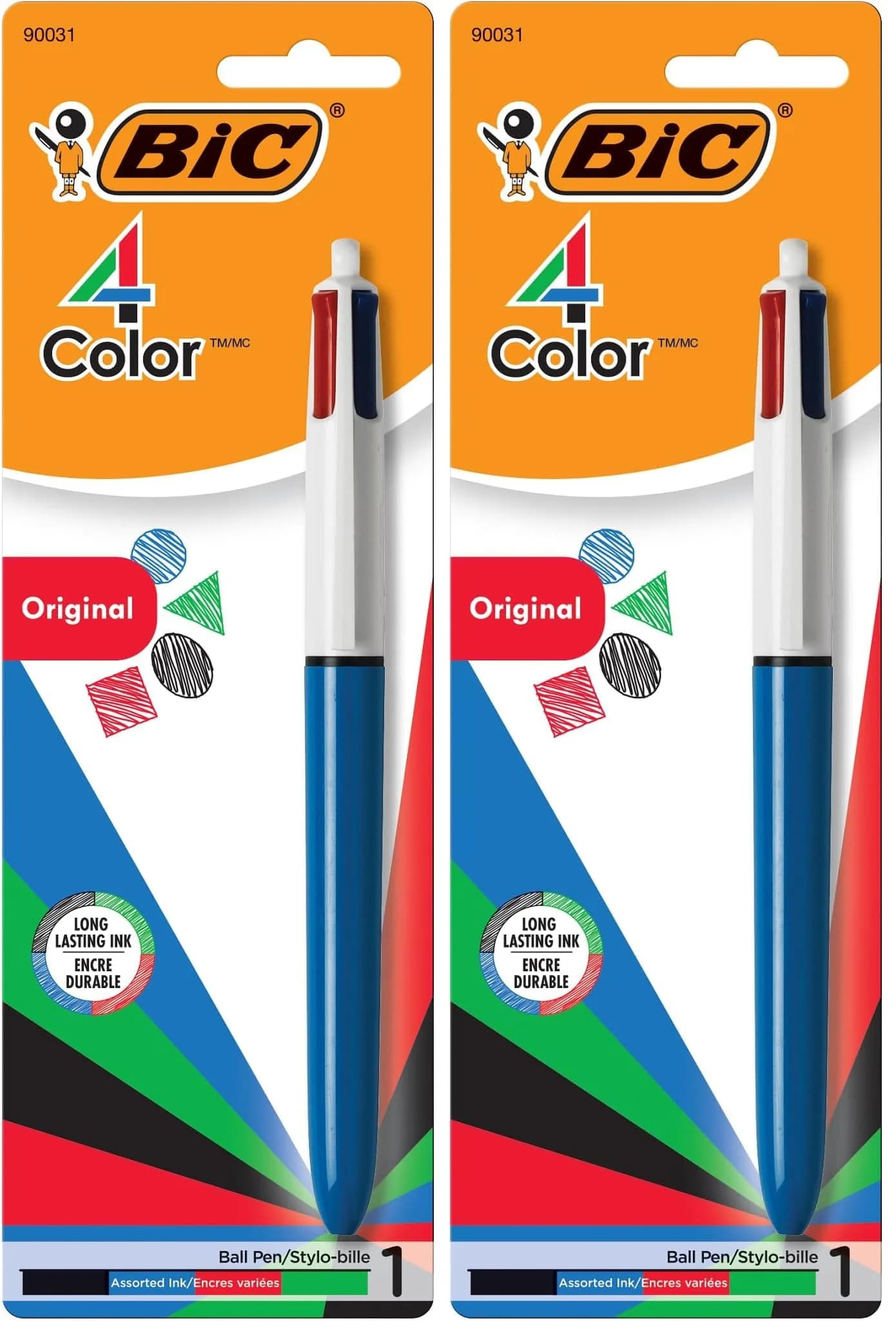 BIC 4-Color Original Retractable Ball Pens, Medium Point (1.0mm), 2-Pack | Smooth Ink Flow — Green
