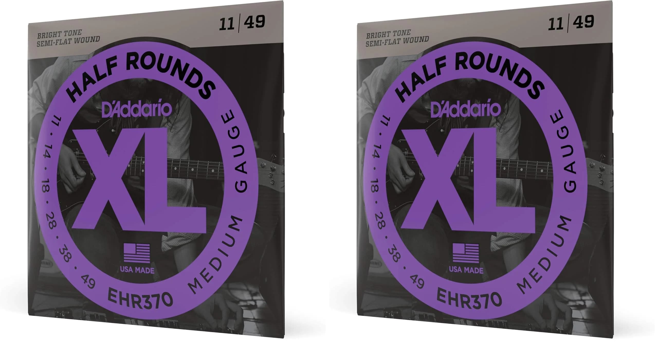 D'Addario XL Half Rounds Electric Guitar Strings EHR370 Medium 11-49 (Pack of 2) | Smooth Feel, Reduced Finger Noise — Medium, 11-49