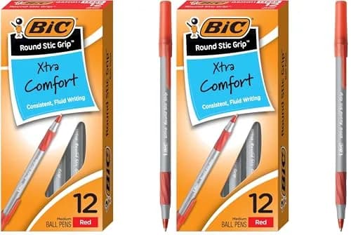BIC Round Stic Grip Xtra Comfort Red Ballpoint Pens, Medium Point (1.2mm), 24 Pens | Smooth Ink Flow for Students & Office thumbnail 1