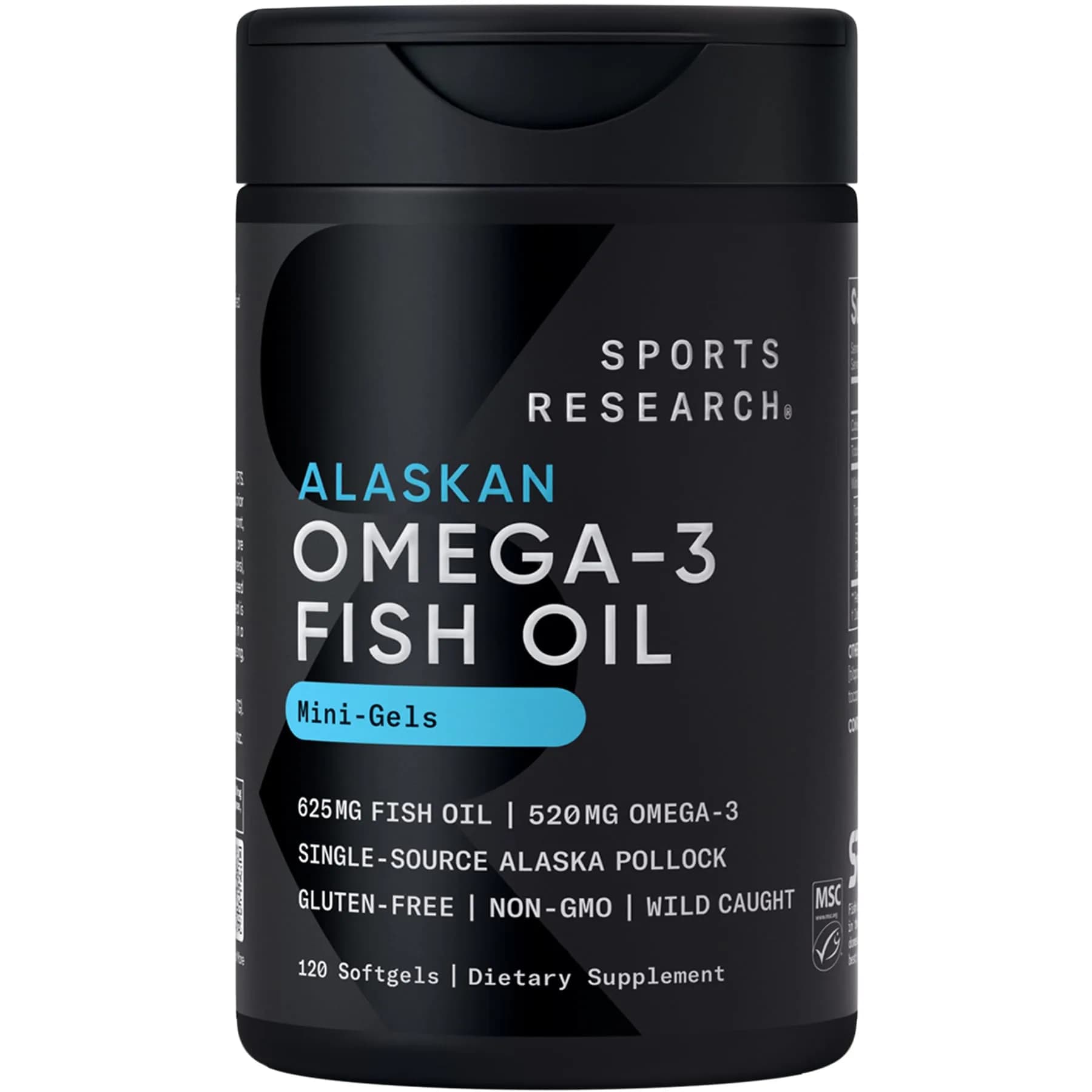 Sports Research Omega-3 Fish Oil Minis from Wild Alaska Pollock 120 Count | Triple Strength EPA/DHA, 520mg Omega-3, MSC Certified
