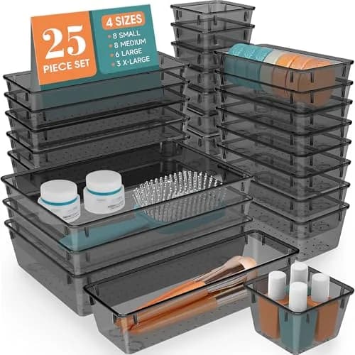 WOWBOX 25 PCS Plastic Drawer Organizer Set, Black | 4 Sizes for Makeup, Office Supplies, Crafts thumbnail 1