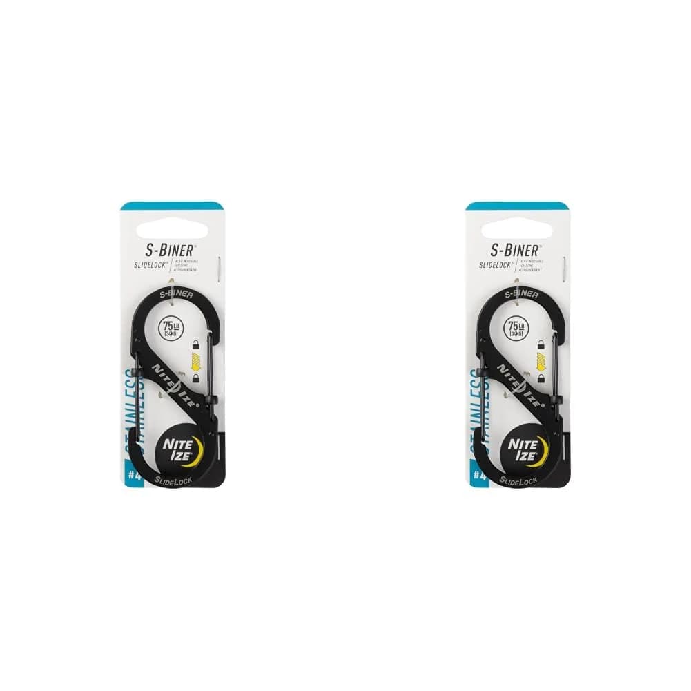 Nite Ize S-Biner Slide Lock Carabiner, Black, #4-75lb (Pack of 2) | Secure Dual Gate Locking - main product image