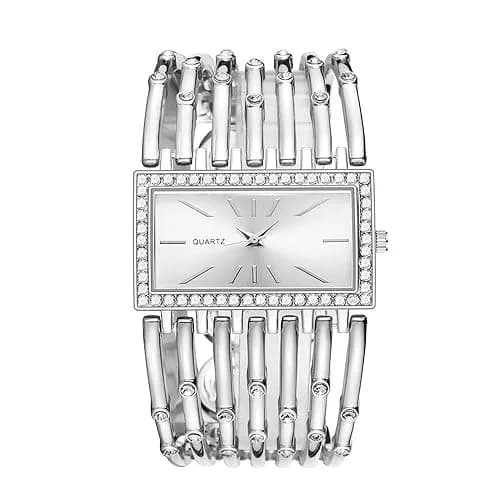 Dacdyi Silver Women's Quartz Watch | Elegant Crystal Accented Square Dial (7.68 inch, alloy) thumbnail 1