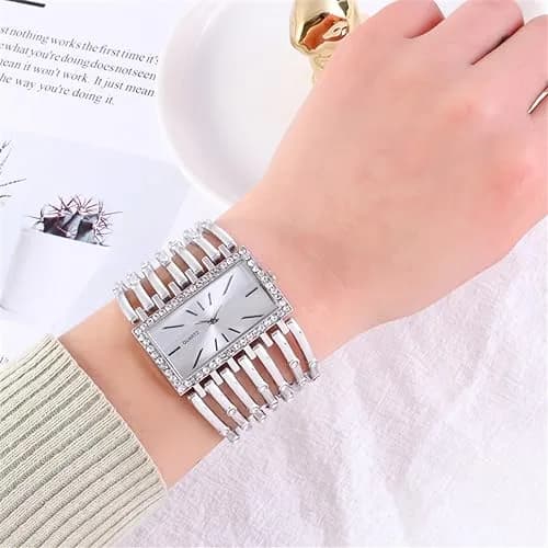 Dacdyi Silver Women's Quartz Watch | Elegant Crystal Accented Square Dial (7.68 inch, alloy) thumbnail 4
