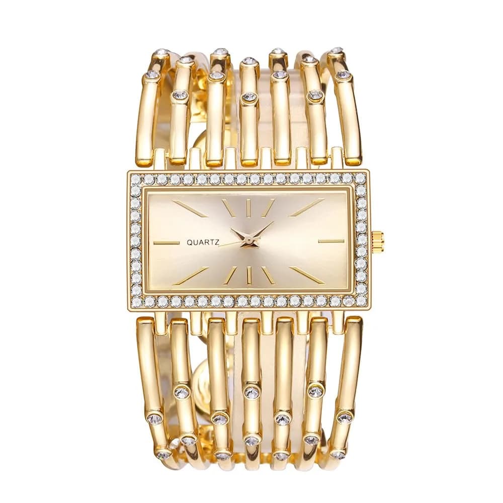 Dacdyi Silver Women's Quartz Watch | Elegant Crystal Accented Square Dial (7.68 inch, alloy) — Gold