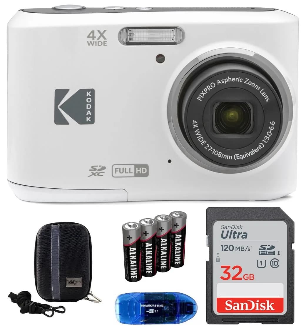 Kodak Pixpro FZ45 Digital Camera Bundle (Red) | 16MP CMOS Sensor, 4x Optical Zoom, Full HD Video — White