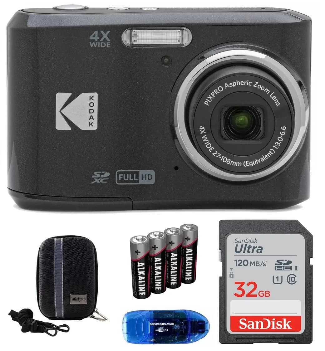 Kodak Pixpro FZ45 Digital Camera Bundle (Red) | 16MP CMOS Sensor, 4x Optical Zoom, Full HD Video — Black