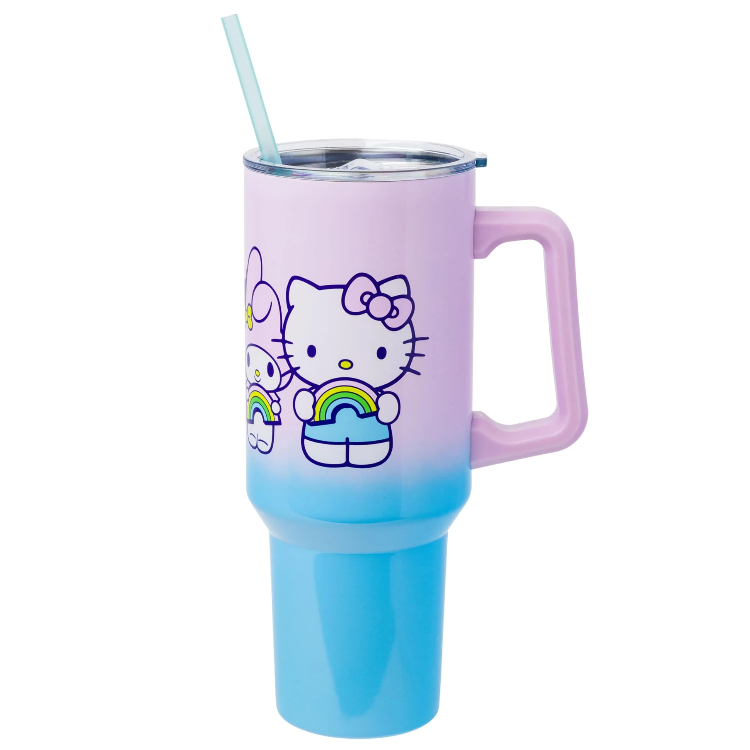 Silver Buffalo Care Bears Grumpy Bear Stainless Steel Tumbler 1.18 L (40 oz) | Insulated for Hot & Cold Drinks — Hello Kitty and Friends Holding Rainbow