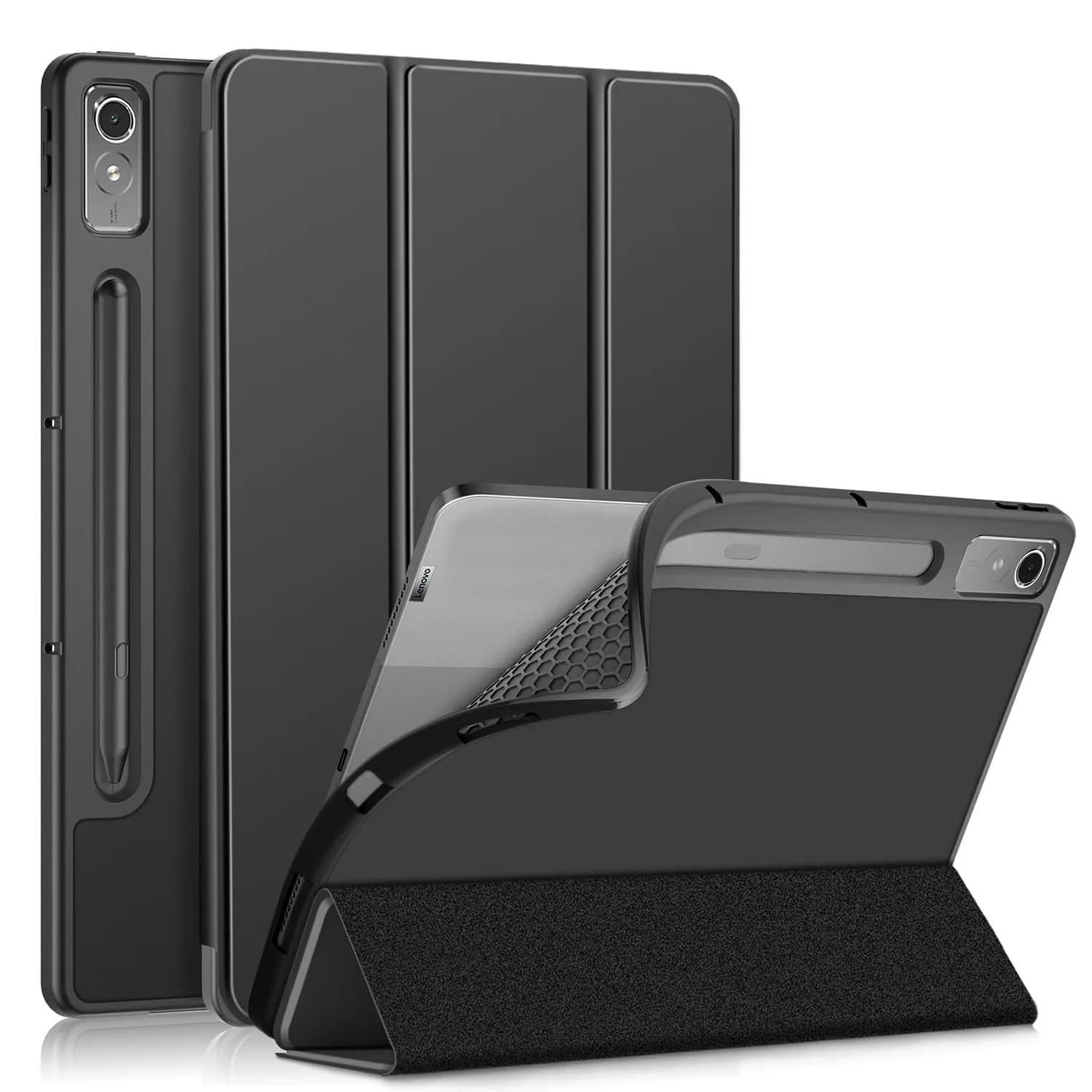 DingGuagua Sea Wave Case for Lenovo Tab P12 12.7 Inch (2023/2024) TB-370FU, Soft TPU Back Shell with Multi-Angle Stand — Black