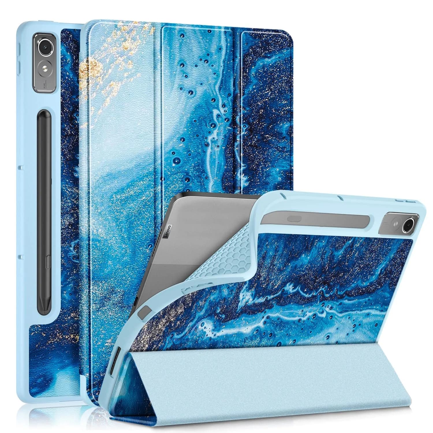 DingGuagua Sea Wave Case for Lenovo Tab P12 12.7 Inch (2023/2024) TB-370FU, Soft TPU Back Shell with Multi-Angle Stand - main product image