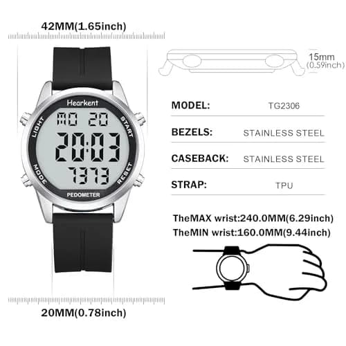 Hearkent Pedometer Watch for Walking for Senior Step Counter Watch | Large Numbers, Waterproof, Simple Control thumbnail 9